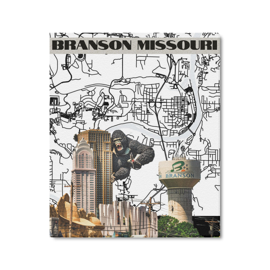"Branson Modern Grid" – Limited Edition Black & White Map Collage Canvas Print 20"x24"