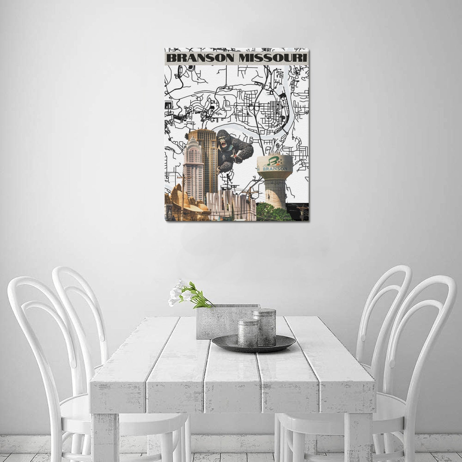 "Branson Modern Grid" – Limited Edition Black & White Map Collage Canvas Print 20"x24"