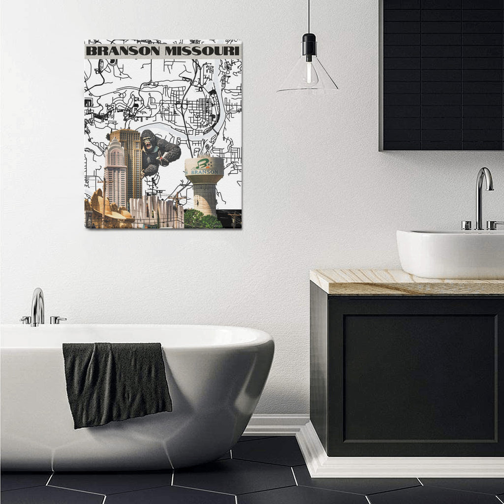 "Branson Modern Grid" – Limited Edition Black & White Map Collage Canvas Print 20"x24"