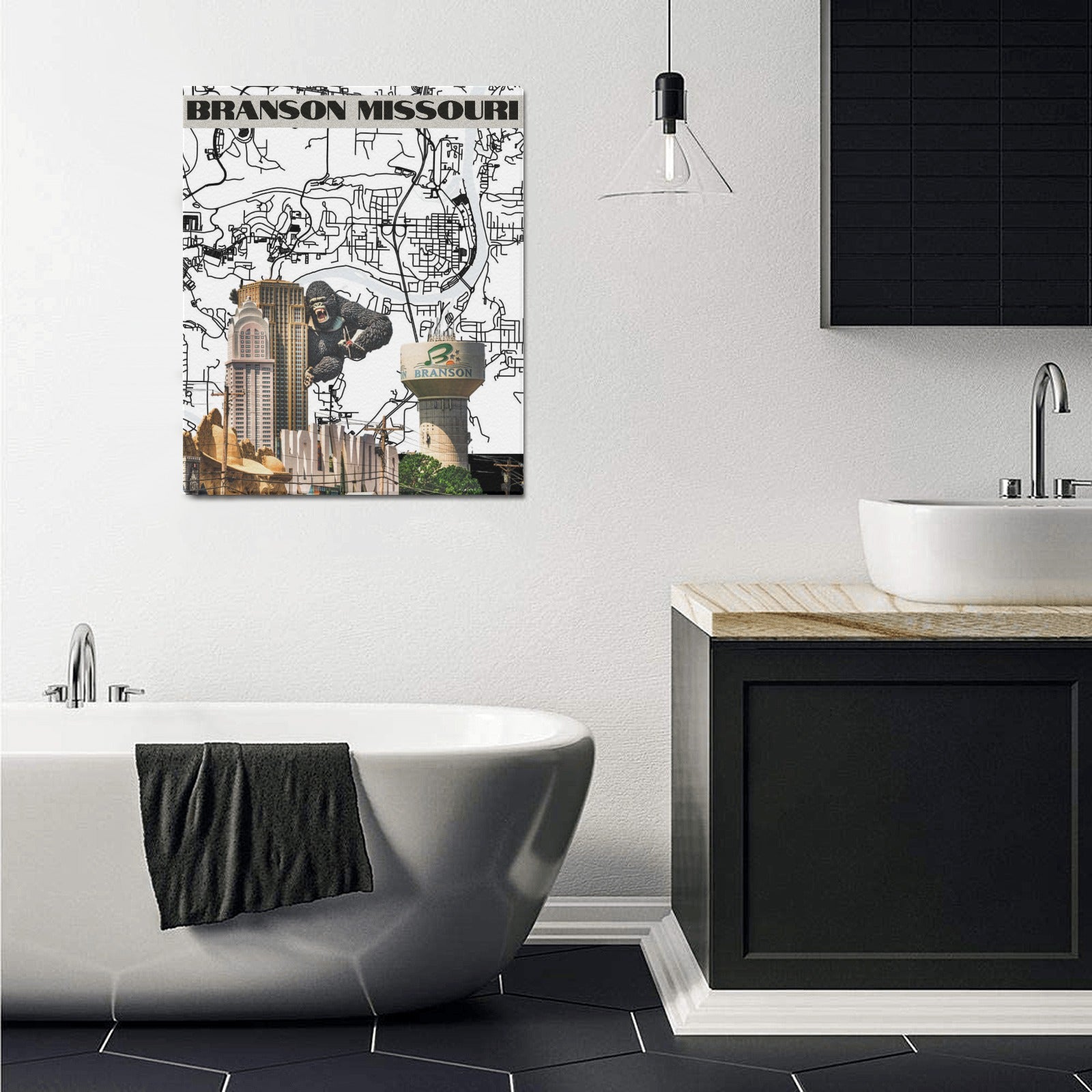 "Branson Modern Grid" – Limited Edition Black & White Map Collage Canvas Print 20"x24"