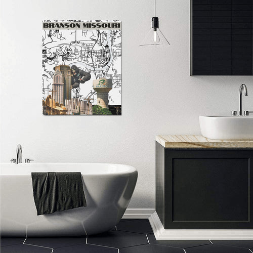 "Branson Modern Grid" – Limited Edition Black & White Map Collage Canvas Print 20"x24"