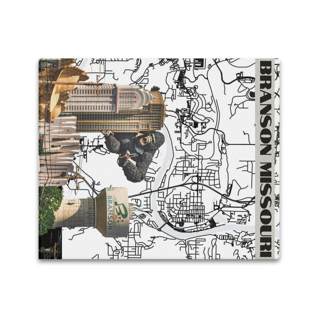 "Branson Modern Grid" – Limited Edition Black & White Map Collage Canvas Print 20"x24"