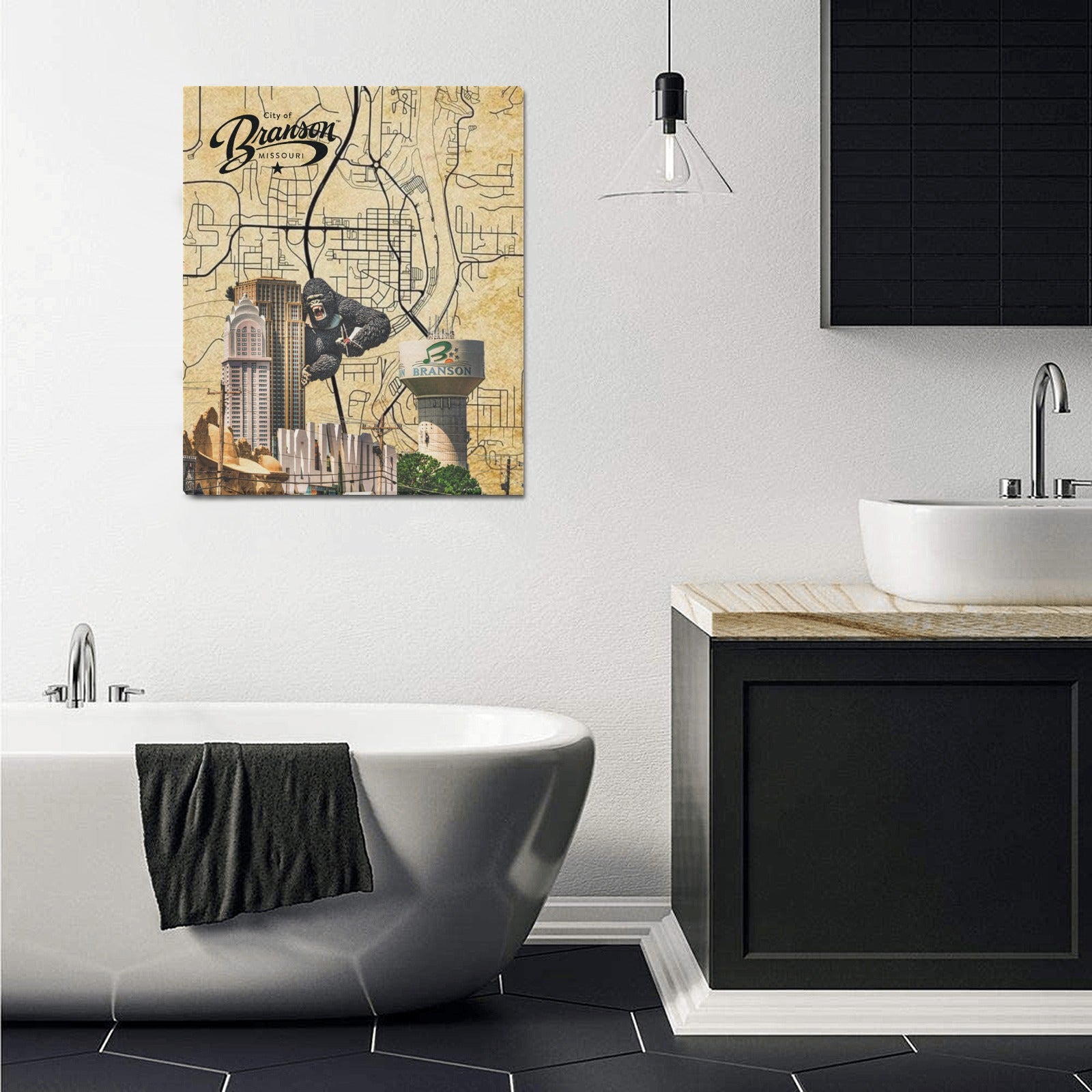 "Branson Golden Era" – Limited Edition Gold Parchment Map Collage Canvas Print 20"x24"