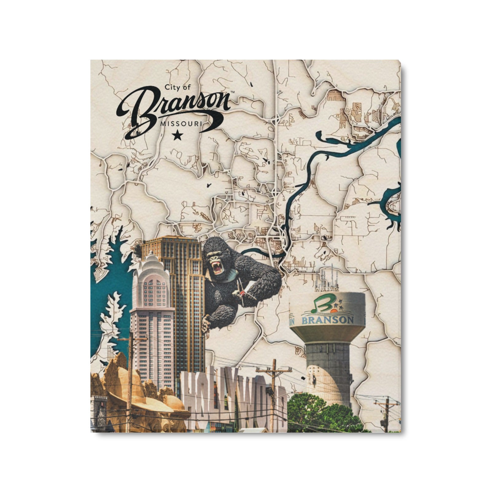 "Branson Legacy" – Limited Edition 3D-Style Wood Grain Map Canvas Print  20"x24"