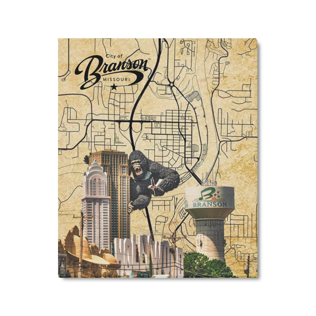 "Branson Golden Era" – Limited Edition Gold Parchment Map Collage Canvas Print 20"x24"