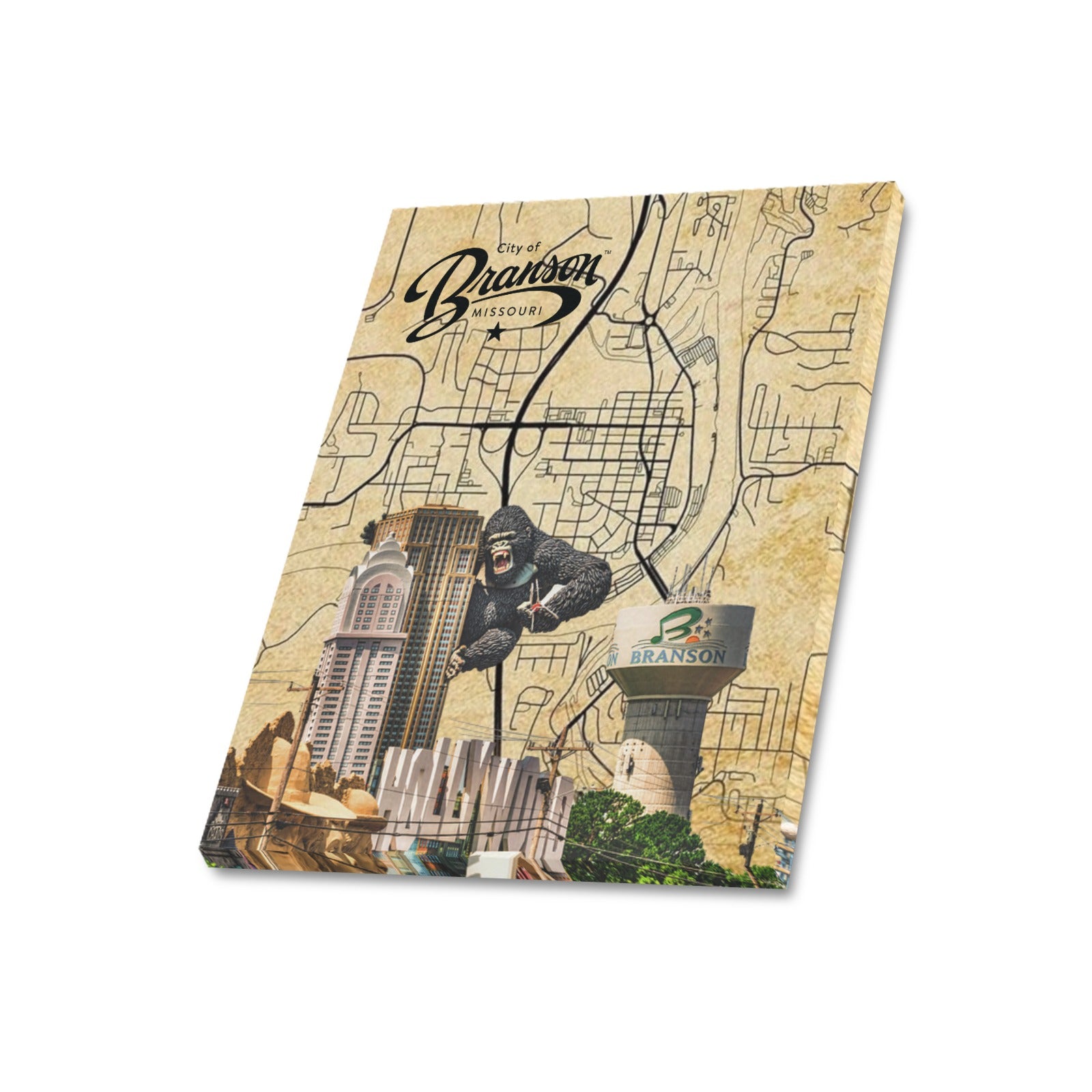 "Branson Golden Era" – Limited Edition Gold Parchment Map Collage Canvas Print 20"x24"