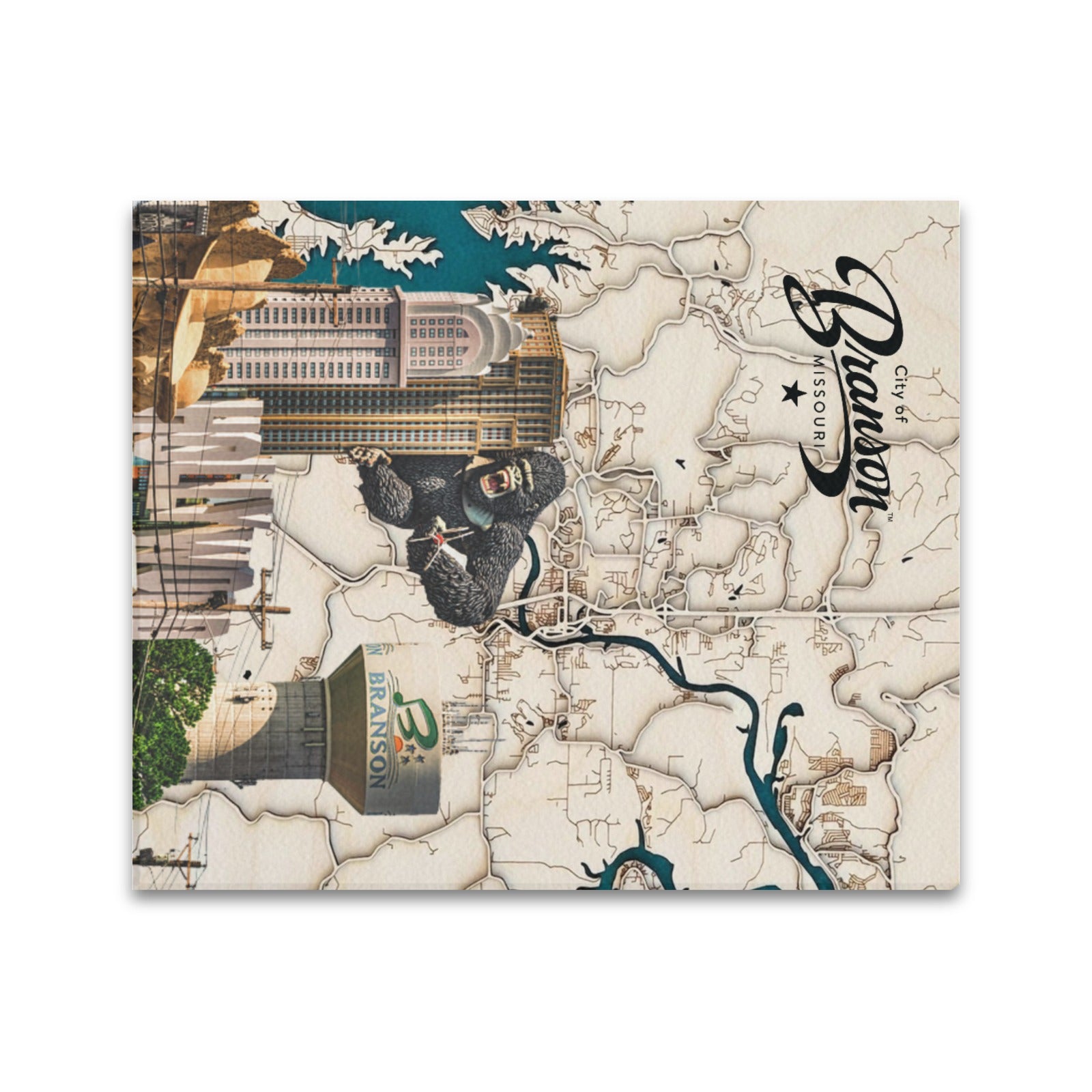 "Branson Legacy" – Limited Edition 3D-Style Wood Grain Map Canvas Print  20"x24"
